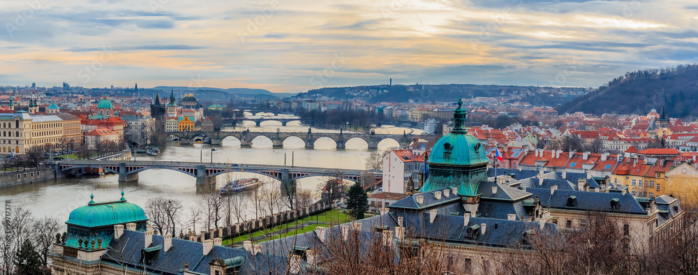 Panorama of Prague bridges