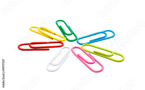 colored paper clips isolated