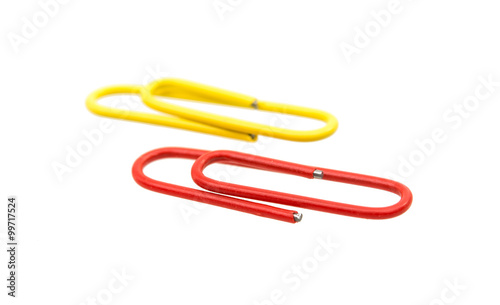 colored paper clips isolated