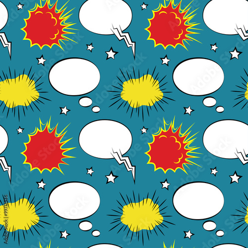 Vector seamless comic pattern with speech bubbles stars and expl