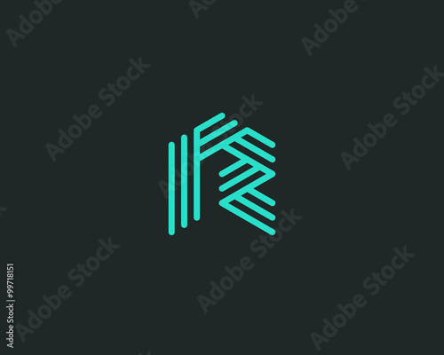 Abstract letter R logo design template. Line creative sign. Universal vector icon.