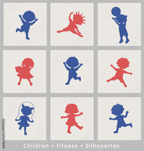 active sports cartoon kids silhouettes