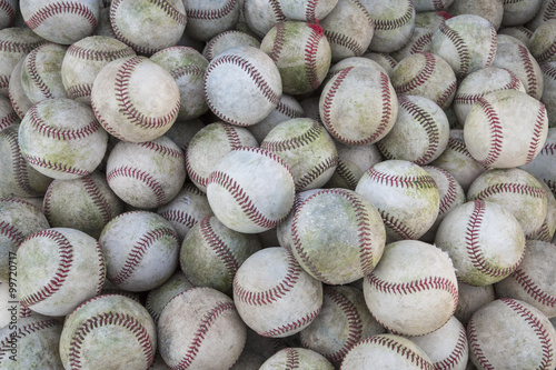 Baseballs grouped in a large pile background