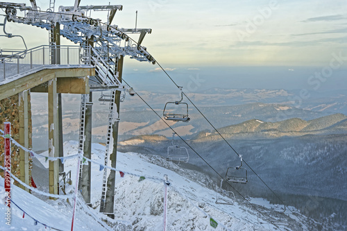 Chair lifts atop of Kasprowy Wierch of Zakopane in winter