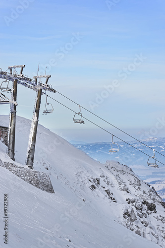 Chair lifts on top of Kasprowy Wierch of Zakopane in winter