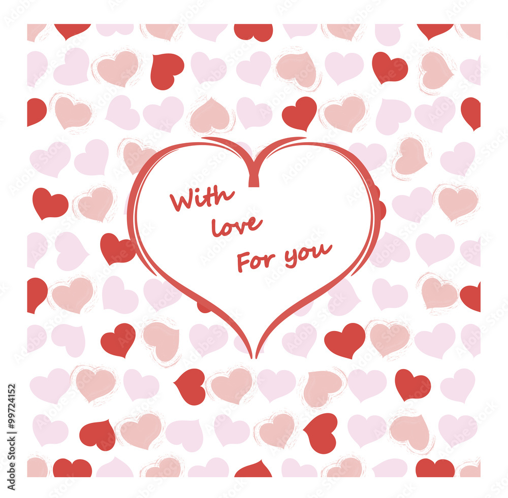 Pattern with hearts and text on white background
