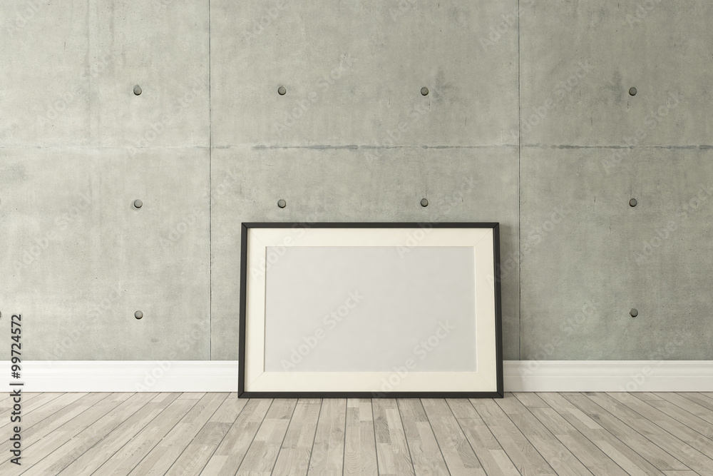 Black picture frames decor with concrete wall, background, template