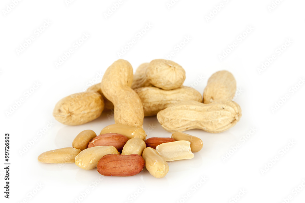 peanuts on a white background with shell peanuts on a white background with shell