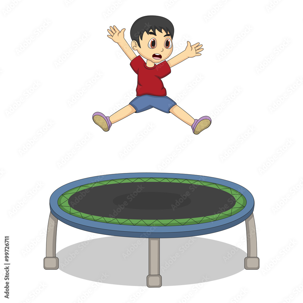 Little boy playing trampoline cartoon Stock Vector | Adobe Stock