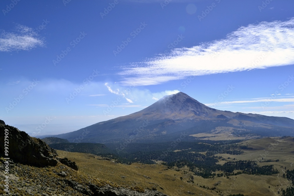 View of the Popocatepetl volcano, Mexico