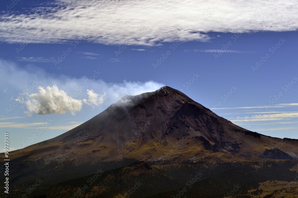 View of the Popocatepetl volcano, Mexico