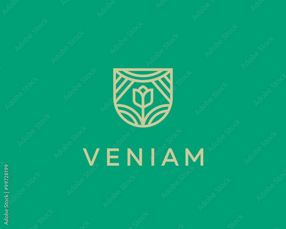 Abstract flower sun shield logo icon design. Elegant farm line symbol. Universal premium eco nature vector sign. Abstract flower sun shield logo icon design. Elegant farm line symbol. Universal premium eco nature vector sign.