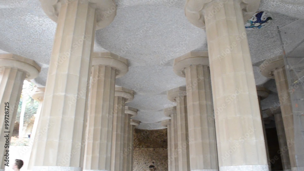 Ceiling of the common-room one hundred pillars park Guell in Barcelona - Spain.
