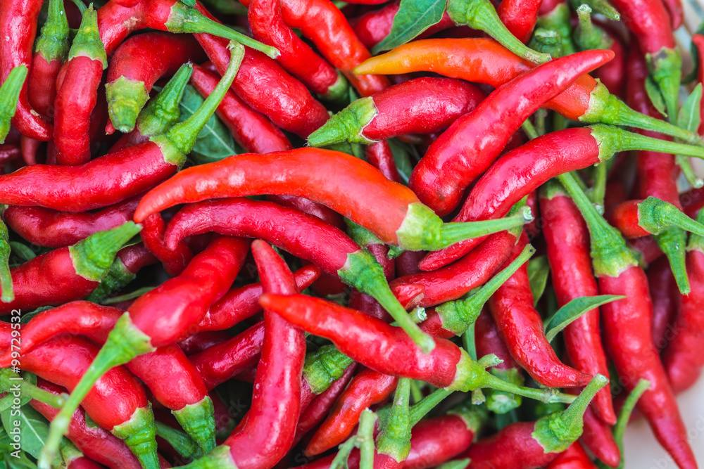 close up red chili peppers