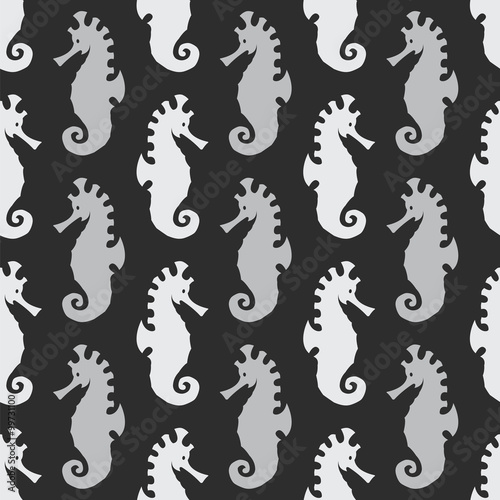 Sea horse vector art background design for fabric and decor. Sea