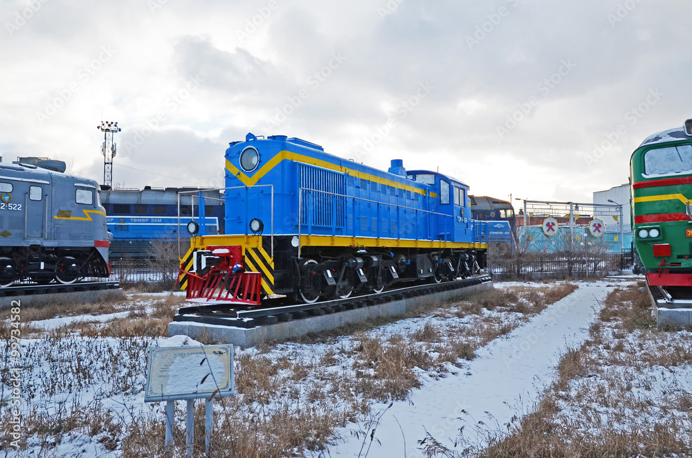 Ulaanbaatar, Mongolia-Dec,02 2015: Shunting diesel locomotive, TEM-1. Museum of railway equipment in Ulaanbaatar. Mongolia