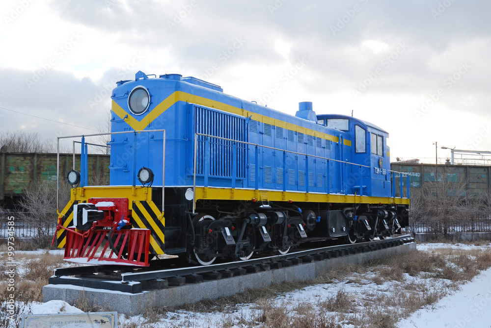 Obraz premium Ulaanbaatar, Mongolia-Dec,02 2015: Shunting diesel locomotive, TEM-1. Museum of railway equipment in Ulaanbaatar. Mongolia