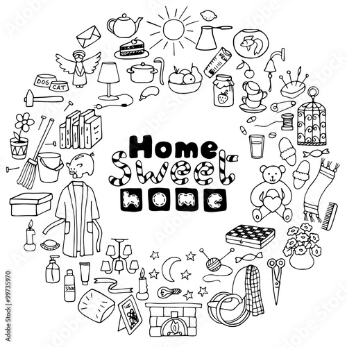 Round frame of Hand drawn Home Elements