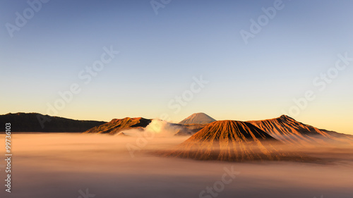 Amazing Mount Bromo in Morning Mist During Sunrise