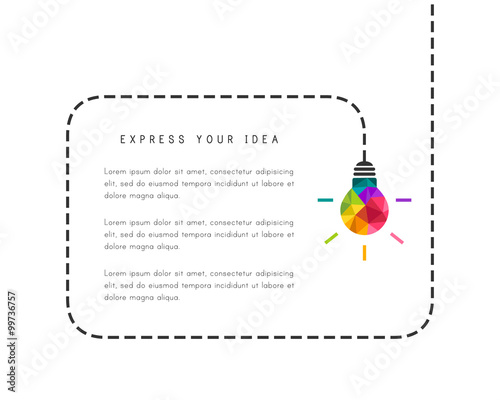 Bubble template with low poly lightbulb as creative idea concept
