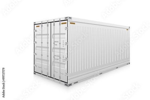 Cargo container vector isolated on white background. Metal box or equipment for storage at dock, port, warehouse. Freight transport by ship, crane, trailer truck for shipping, import export business.