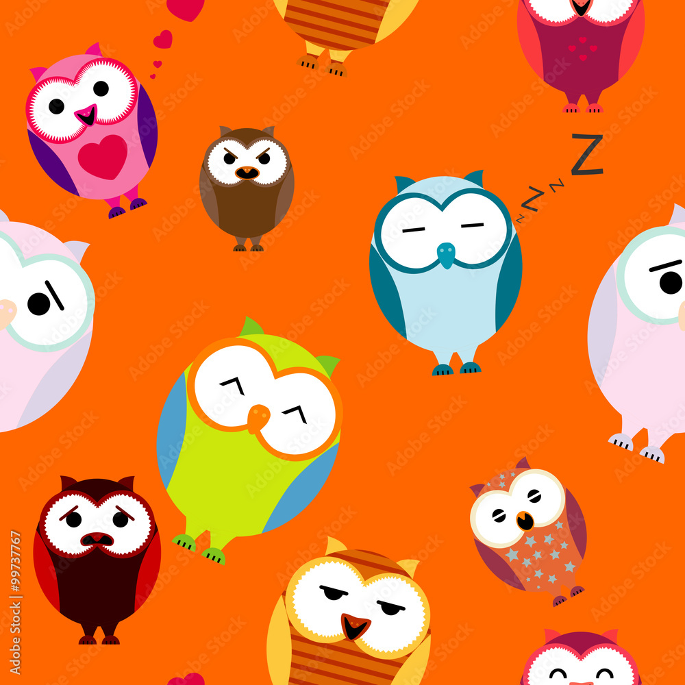 Seamless texture with cartoons owls. Background. Seamless texture with cartoons owls. Background.