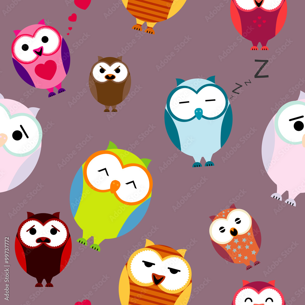 Fototapeta premium Seamless texture with cartoons owls. Background.
