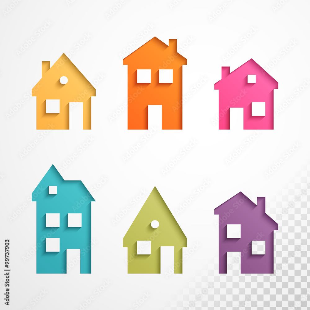 Set of colorful houses icons Set of colorful houses icons