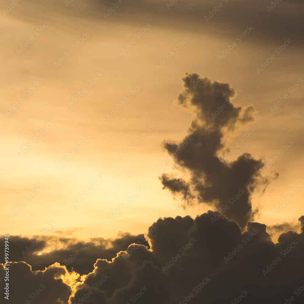 golden dramatic sky with cloud shape dragon
