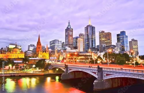 View of Melbourne skyline at dusk