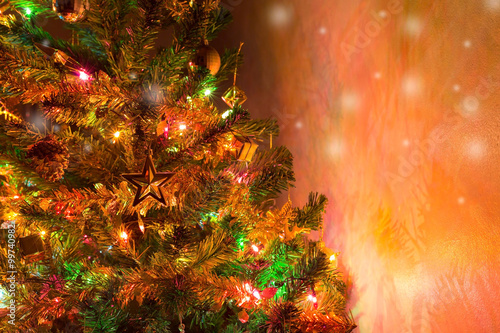 christmas background, christmas tree decorated with twinkling