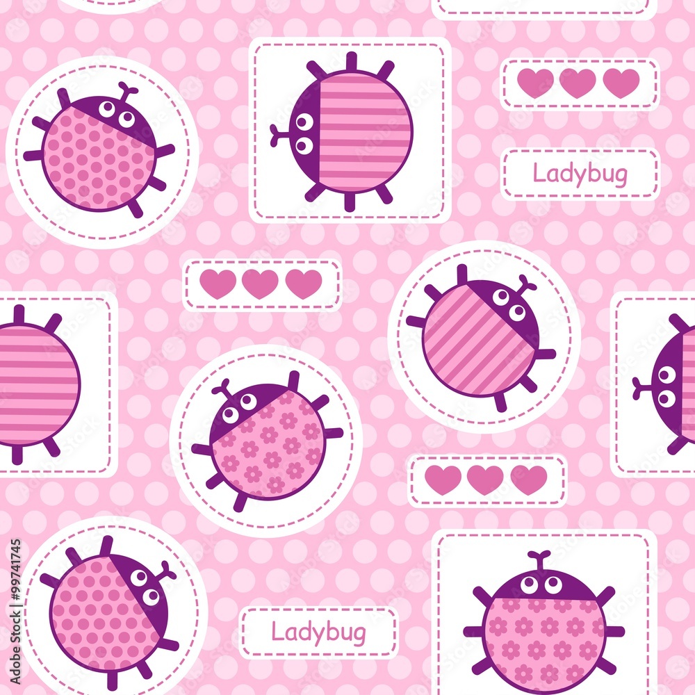 Pink ladybirds seamless vector pattern Pink ladybirds seamless vector pattern