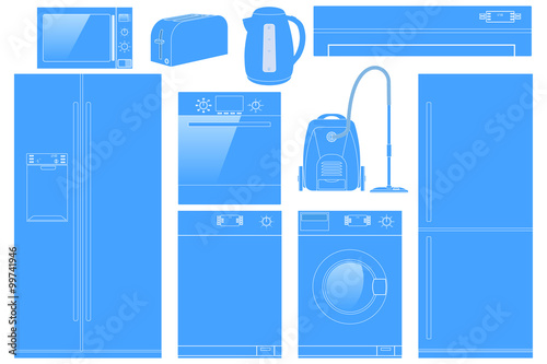 Home appliances icon. Set of household kitchen technics: Microwa