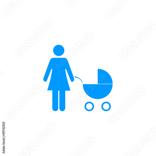 Woman with pram pictogram flat icon