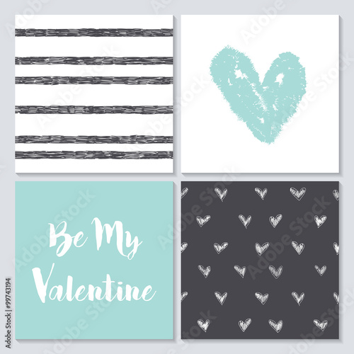 Vector collection of 4 cute Valentines card templates. Happy Va