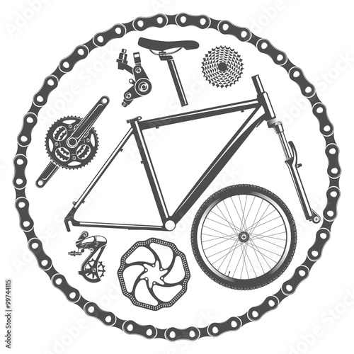 bicycle parts isolated on white background