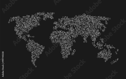 Fototapeta Naklejka Na Ścianę i Meble -  world map of white squares on black background