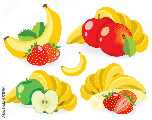 Banana and other fruits vector illustrations