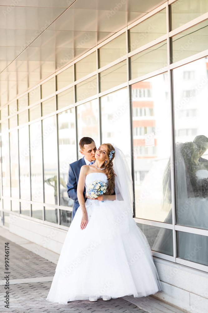 Newlyweds embraces in wedding Newlyweds embraces in wedding