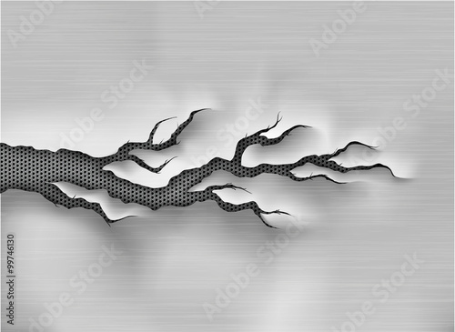crack in the metal, cracked steel shade