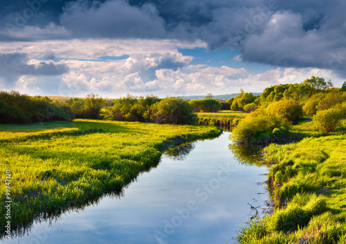 Colorful summer morning on the river.