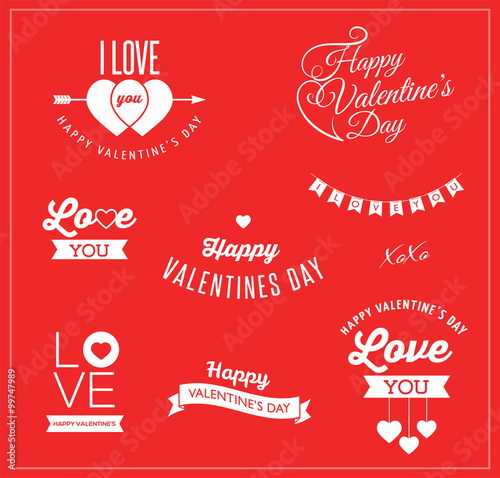 Valentine s day icons  lettering and elements