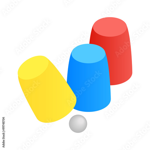 Three game thimbles with a ball isometric 3d icon