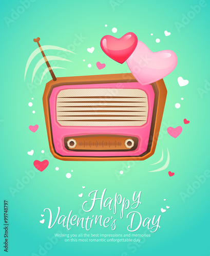 Romantic retro love radio vintage postcard