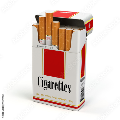 Cigarette pack on white isolated background.