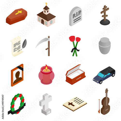 Funeral and burial isometric 3d icons