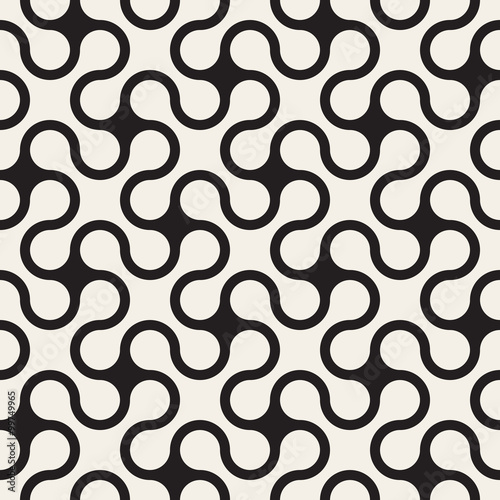 Vector Seamless Black and White Rounded Line Spiral Cross Pattern