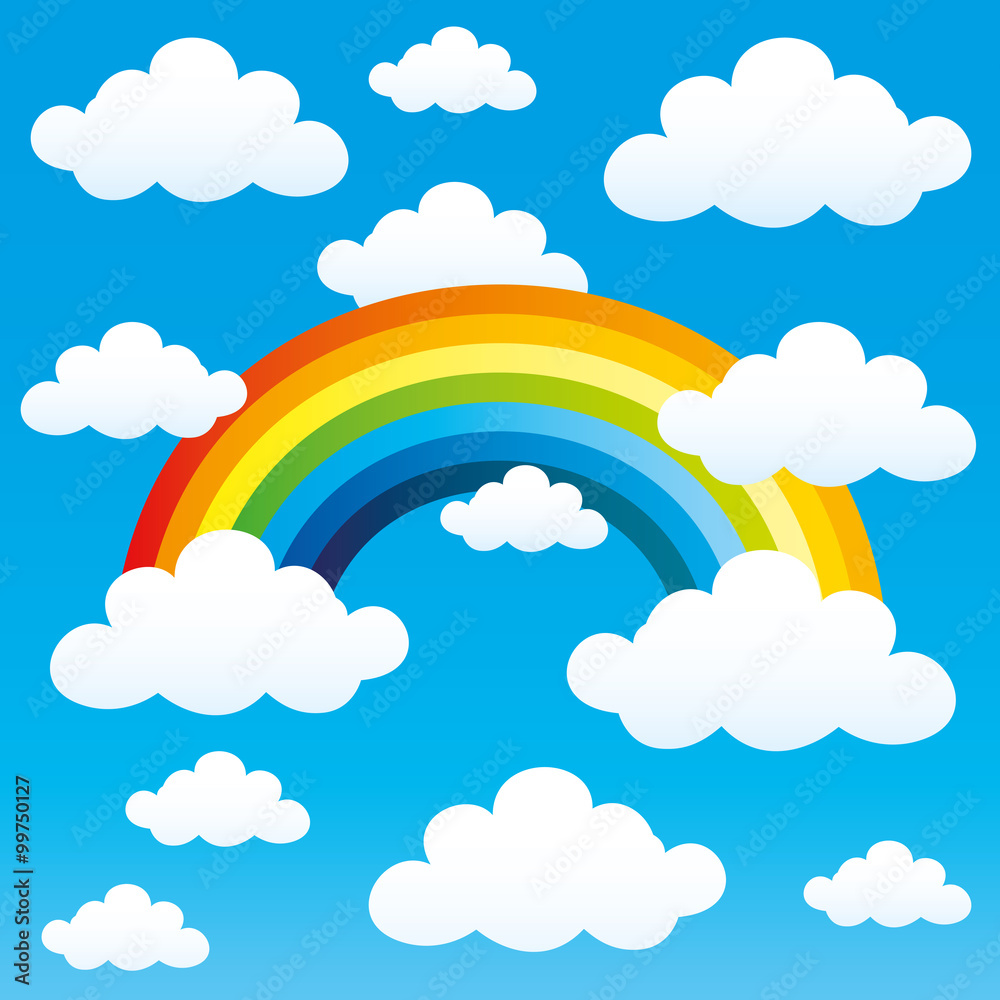 Rainbow and clouds in the blue sky. Rainbow and clouds in the blue sky.