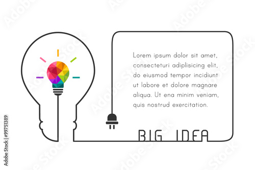 Bubble template with big idea concept. Lightbulb and wire forming a lightbulb shape. Vector illustration. 