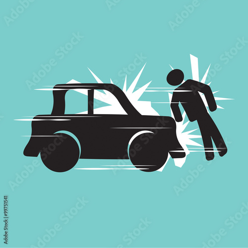 Car Accident Knocked Down A Man Vector Illustration.